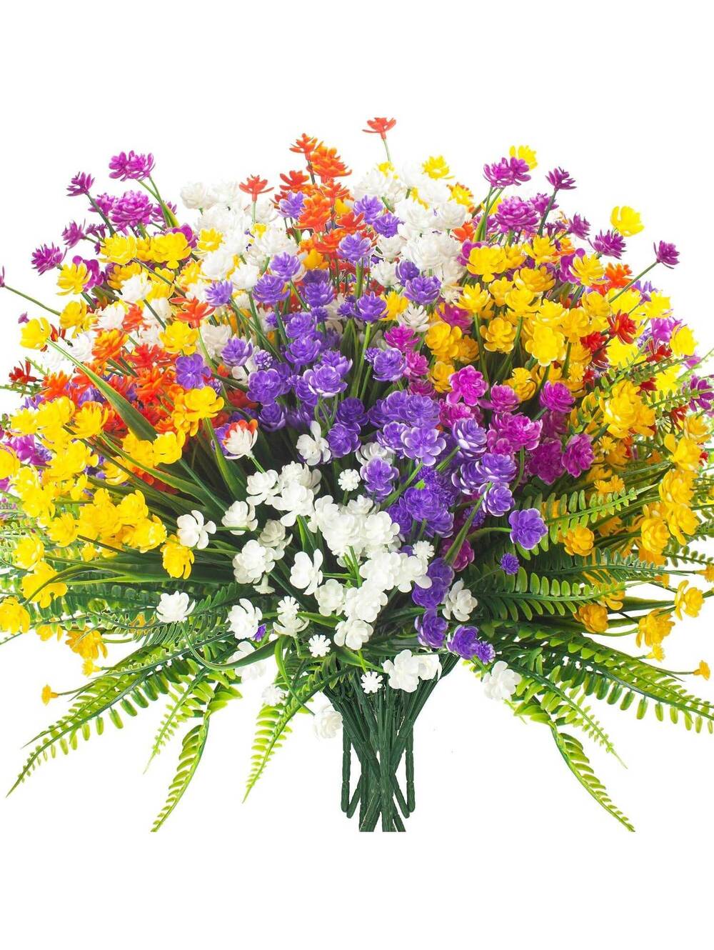 Grunyia UV-Resistant Artificial Outdoor Flowers, 24 Bundles, Multi color flowers